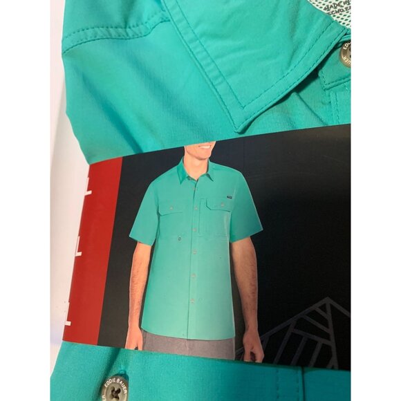 New Eddie Bauer Mens Sz XL Short Sleeve Button Up Green Moisture Wicking Mesh Li - Picture 2 of 5